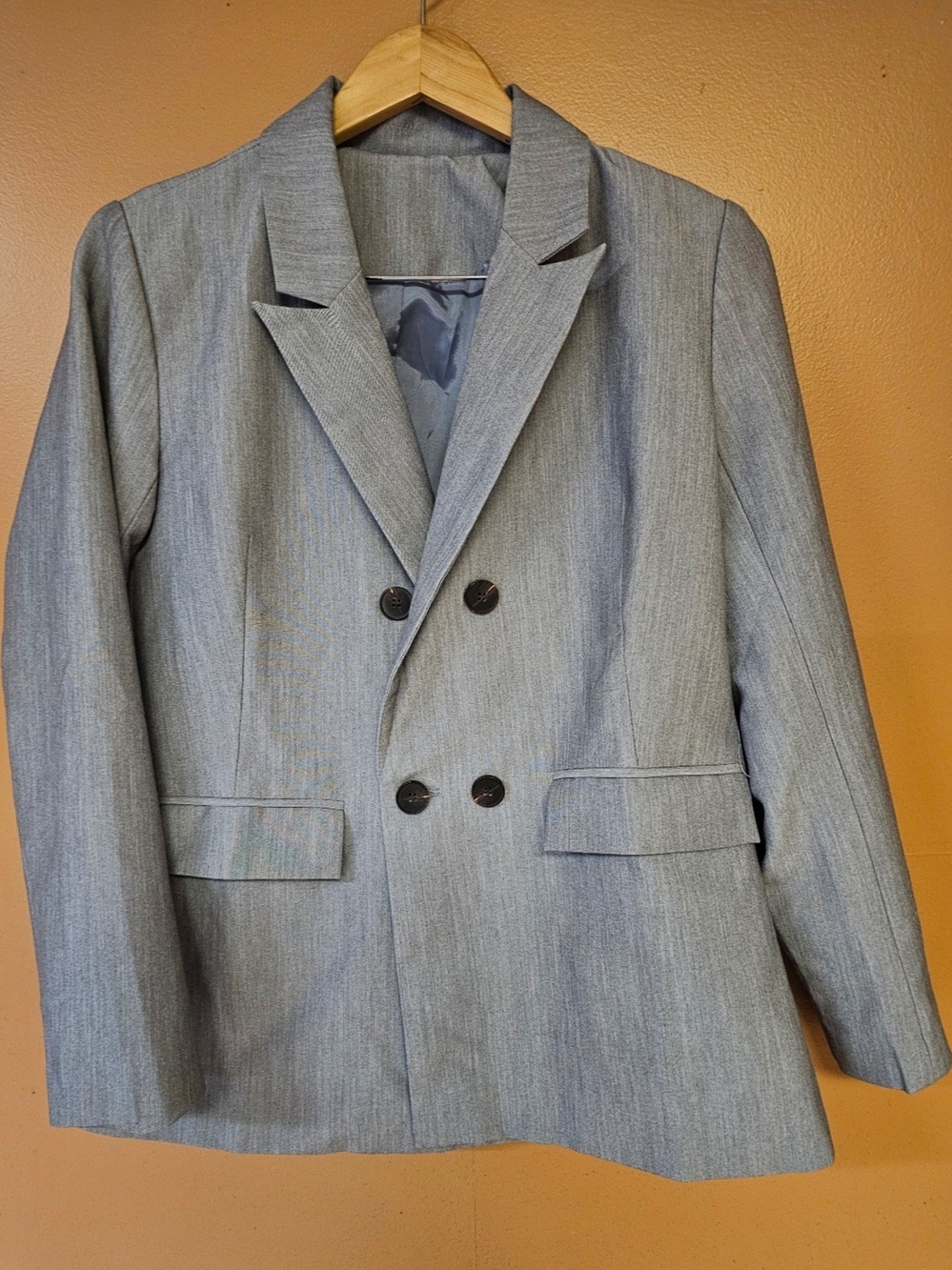Women's Double-Breasted Light Gray Suit Jacket